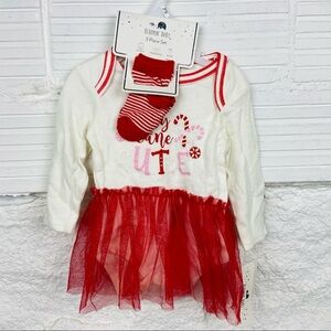 NWT BLOOMIN BABY Christmas candy cane cutie ruffle tooled onesie W/ headband